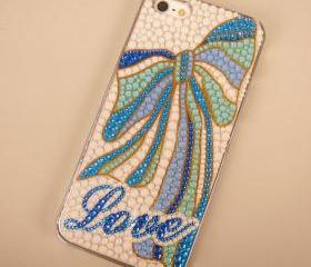 Blue and Mint Color Bowtie and Love Case for iPhone 5